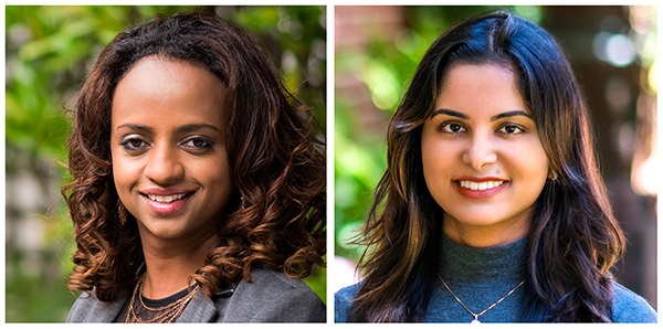 Headshot composite of Tatiana Kelil, MD (left) and Preethi Raghu, MD (right), named as co-chairs of the UCSF Radiology DEI committee