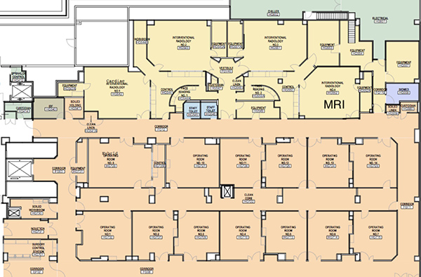 Floor plan of Zuckerberg San Francisco General Hospital (ZSFG), the only Level 1 Trauma Center in San Francisco and a Joint Commission-certified Stroke Center