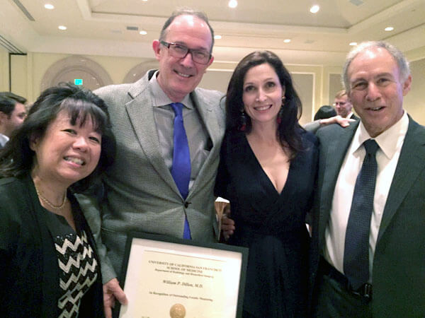 Dr. Bill Dillon receiving his award from Dr. Ron Arenson and Dr. Christine Glastonbury, with 2015 recipient Dr. Judy Yee.