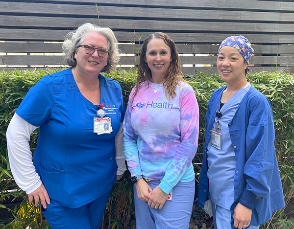 Newly Certified Radiologic Nurses Peg Freitag, Jennifer Grey and Denise Lee at UCSF’s Mission Bay Campus.